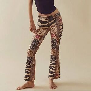 Free People Jett Low Rise Animal Printed Flare Jeans NWOT